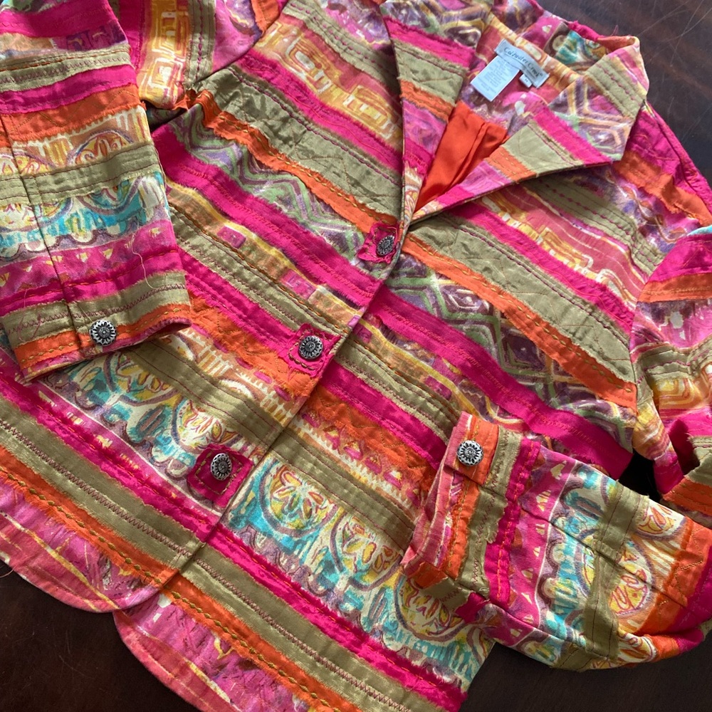 Coldwater Creek Multi-Color Striped Blazer - Pink, Orange, Green - Picture 5 of 5